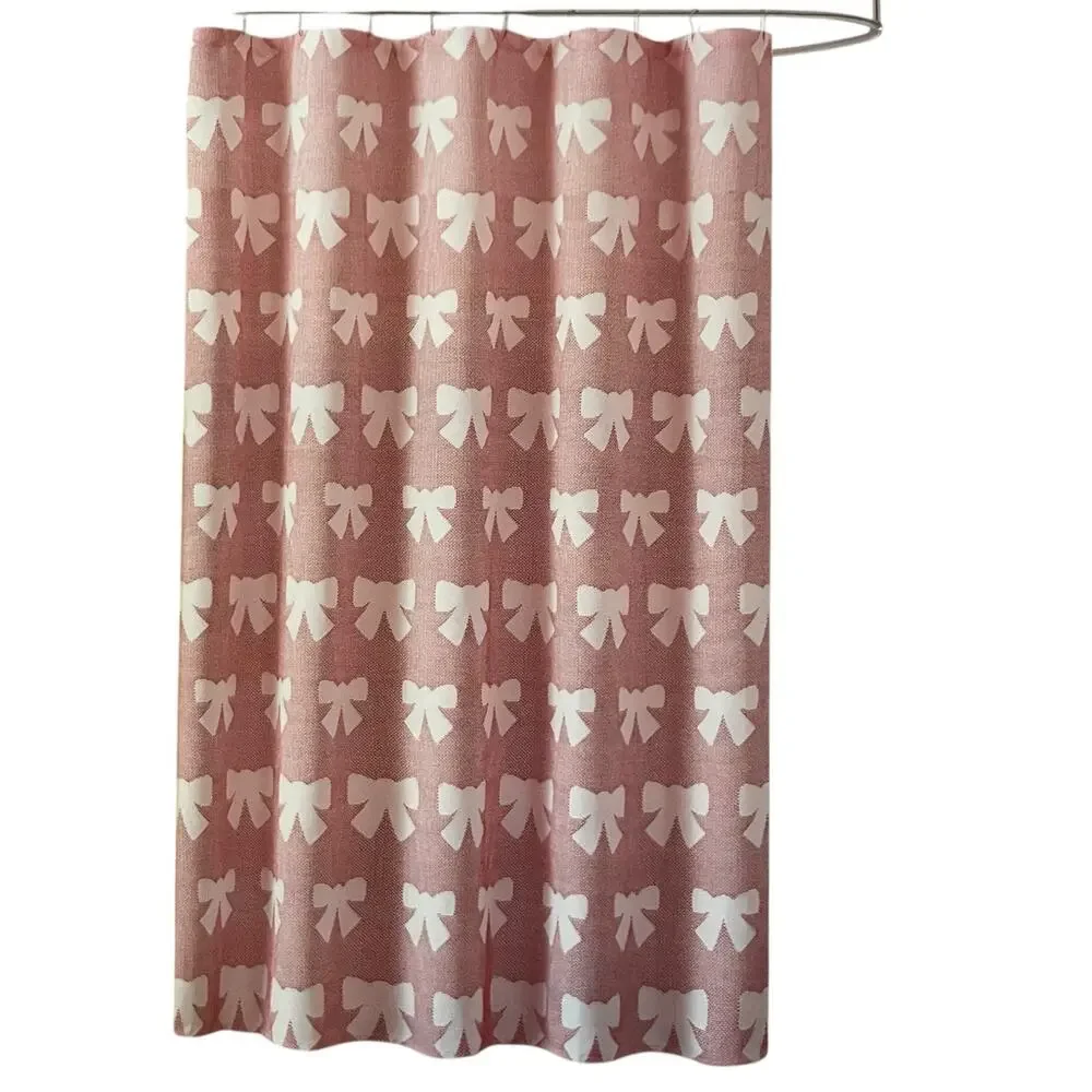 Holiday Traditions WHITE BOW Woven Shower Curtain 72x72 Red & White New